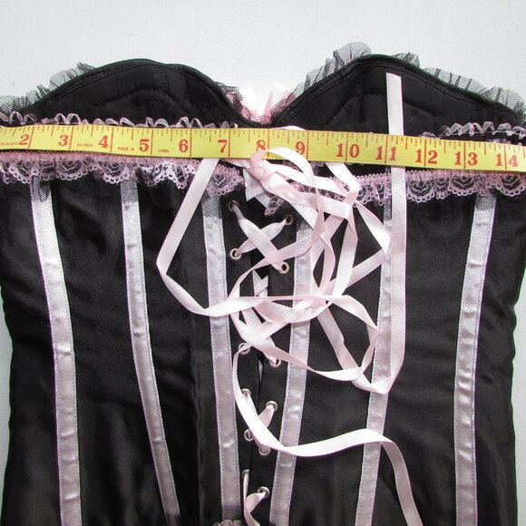 Black Pink Ruffled Corset Panty Set - Med - NEW - Picture 8 of 14